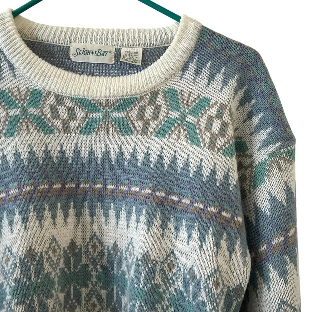 Vintage St. John’s Bay Nordic Fair Isle Sweater Men’s Small Blue Cream